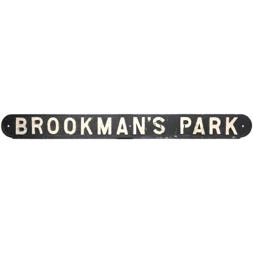 51 - An LNER seat back plate, BROOKMAN'S PARK, from the southern end of the East Coast Main Line, south o... 