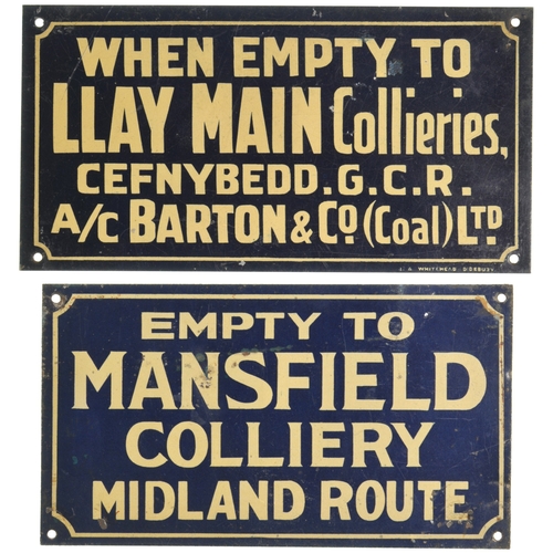 1010 - Two tinplate wagonplates - MANSFIELD COLLIERY, LLAY MAIN COLLERIES. (2) (D2) (Dispatch by P&P Agent/... 