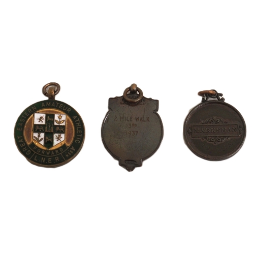 1013 - Three Athletic medals - MIDLAND RLY RIFLE CLUB MARKSMAN 1912-13, LMS ATHLETIC CHAMPIONSHIP 2 ML WALK... 