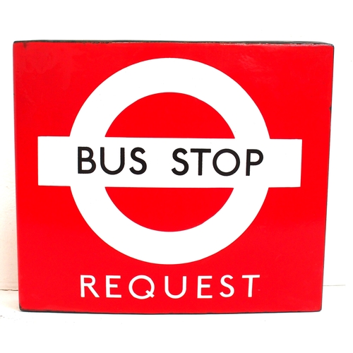1019 - London Transport enamel box section double sided BUS STOP REQUEST sign, 18