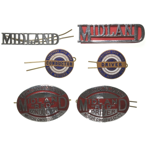 1032 - Badges, Midland Red, Driver, Conductor, etc. also similar, Stratford-Upon-Avon Blue Motors. (6) (CHO... 