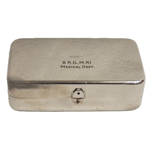 1055 - BR(LMR) Medical Dept. Bell & Croydon London hyper dermic syringe stainless steel case with some cont... 