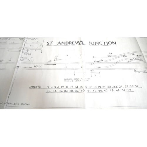 529 - Four Official rolled Signal Box copy diagrams - MORRIS COWLEY 1965, WESTBURY SOUTH 1952, ST ANDREWS ... 