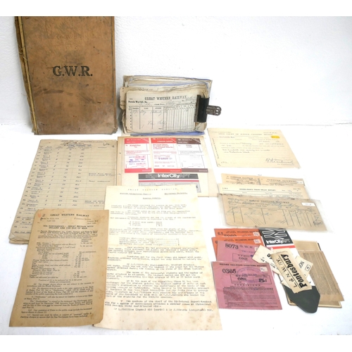 698 - Box of miscellaneous paperwork inc. GWR labels, maps, Titanic ...
