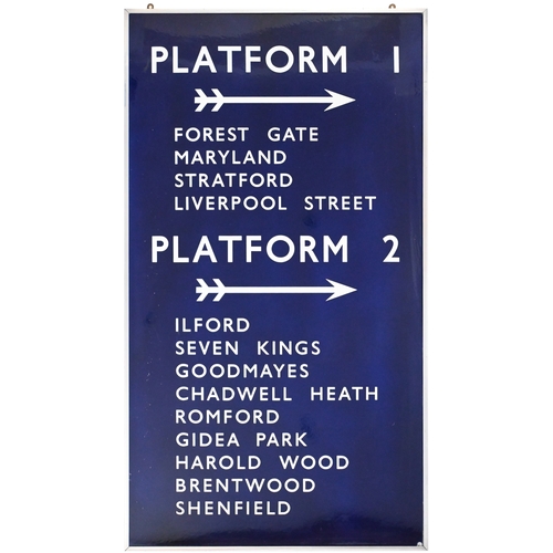 1 - An LNER/BR(E) station sign from Manor Park listing local destinations to Liverpool Street Platform 1... 