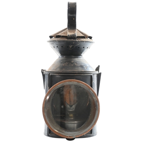 18 - A GER three aspect sliding knob handlamp, the collar stamped, GER MILDENHALL, the terminus of the br... 
