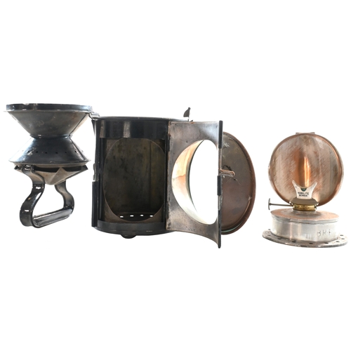 18 - A GER three aspect sliding knob handlamp, the collar stamped, GER MILDENHALL, the terminus of the br... 