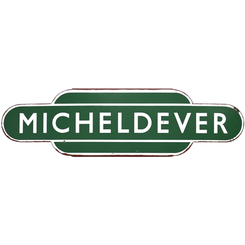 24 - A BR(S) totem sign, MICHELDEVER, (h/f), from the Southern main line between Basingstoke and Winchest... 
