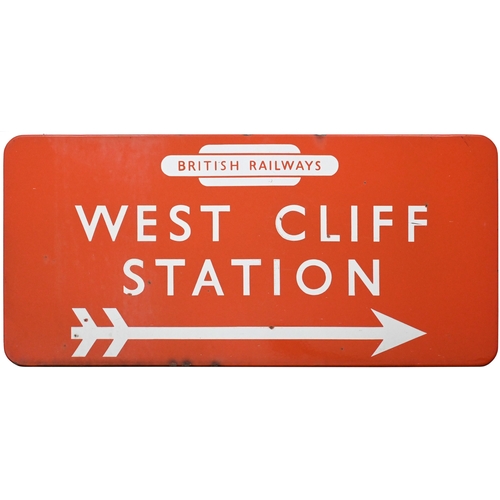 28 - A BR(NE) direction sign, BRITISH RAILWAYS, WEST CLIFF STATION, (f/f) from Whitby. The station was on... 