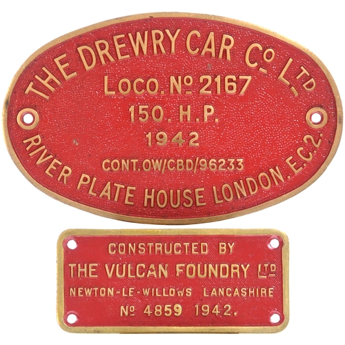 4 - A worksplate, THE DREWRY CAR Co LTD, RIVER PLATE HOUSE, LONDON, E.C.2. LOCO No 2167, 1942, 150HP, CO... 