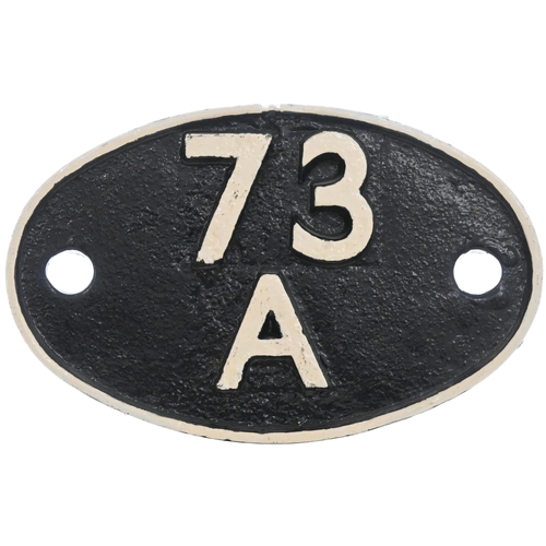 42 - A shedplate, 73A, Stewarts Lane 1950-1962. The Eastleigh triangle cast on the back, repainted. (Coll... 
