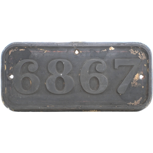 45 - A GWR cabside numberplate, 6867, from a Collett €˜Grange' Class 4-6-0, built at Swindon in 1939 and ... 