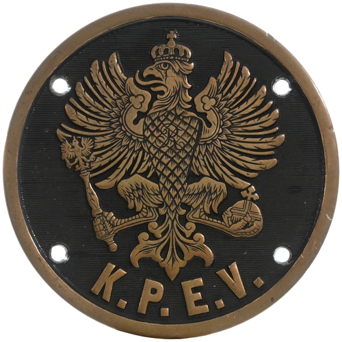 5 - A German locomotive badge, K.P.E.V., featuring a German eagle with crown. Cast brass, 10