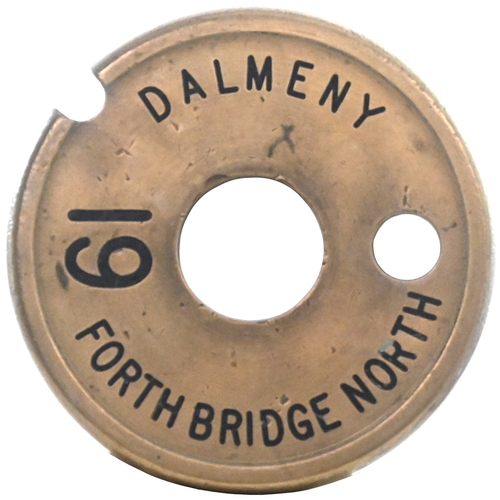 53 - A Tyers No 1 single line tablet, DALMENY-FORTH BRIDGE NORTH, (brass/steel), used by trains crossing ... 