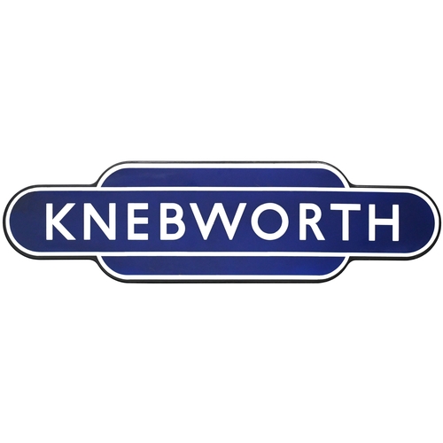 55 - A BR(E) totem sign, KNEBWORTH, (f/f), from the southern end of the East Coast Main Line. Excellent c... 