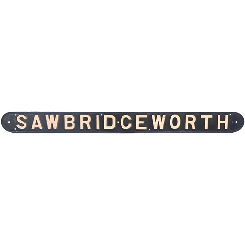 57 - An LNER seat back plate, SAWBRIDGEWORTH, from the Liverpool Street to Cambridge main line, the stati... 