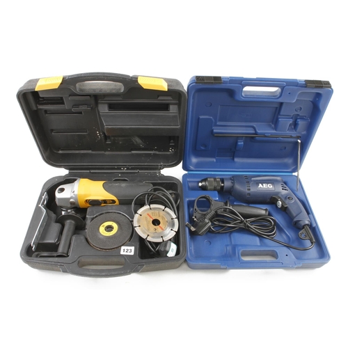 123 - A little used AEG hammer drill and a JCB angle grinder 240v Pat tested G+