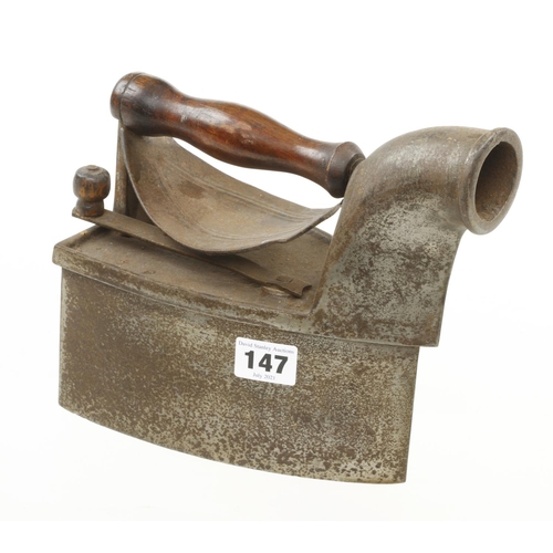 147 - A most unusual smoothing iron for use with hot coals G