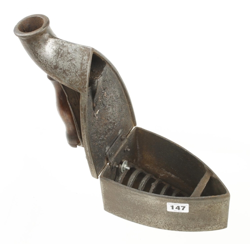 147 - A most unusual smoothing iron for use with hot coals G