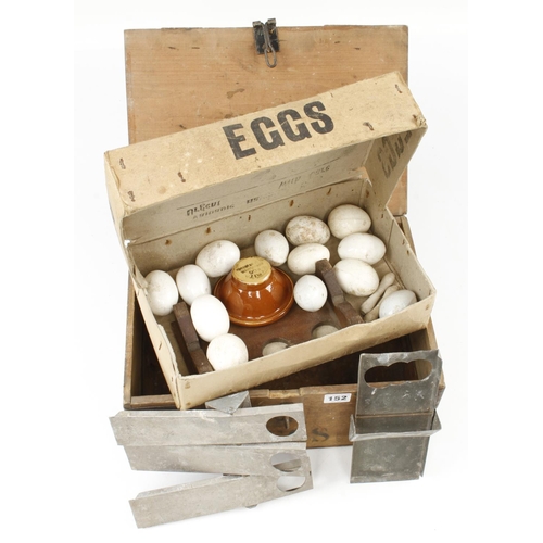 152 - 13 clay eggs in card box marked 'Hatching Eggs' G