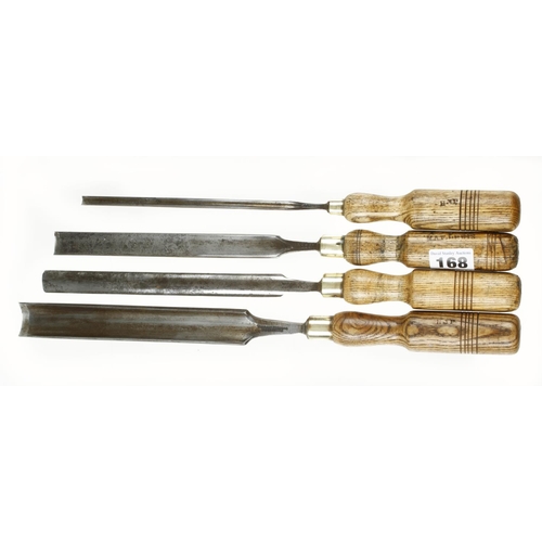 168 - Four paring gouges with ash handles G
