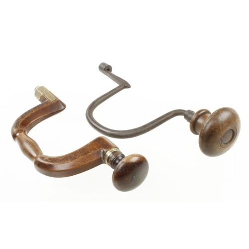 190 - A brass button pad beech brace and a steel brace G+