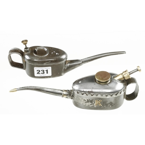 231 - A 1/4 pt. pump oilcan by KAYE with brass fittings and a 1/8 pt. can by T.R.S. Ltd G+