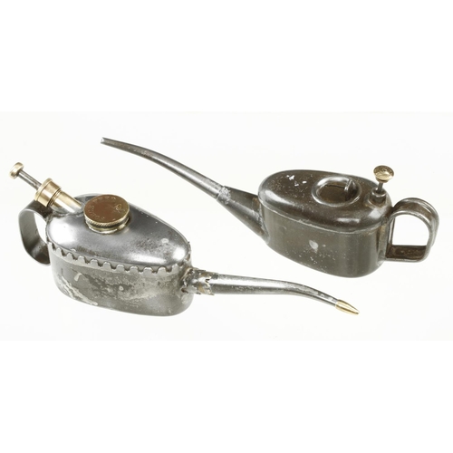 231 - A 1/4 pt. pump oilcan by KAYE with brass fittings and a 1/8 pt. can by T.R.S. Ltd G+