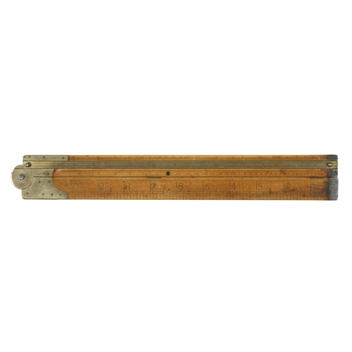 828 - An unusually heavy 2' two fold boxwood and brass Coggeshall type slide rule by J TREE Maker 22 Charl... 