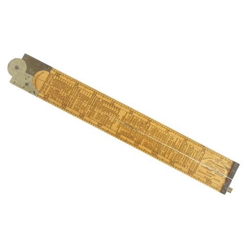 841 - A 2' two fold boxwood and brass engineer's slide rule by SAMPSON Aston, Improved and Arranged by R.H... 