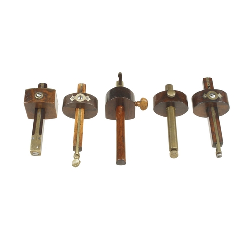 855 - Five different nice quality rosewood and brass marking and slitting gauges G++