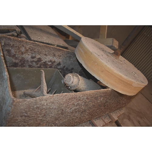 289 - Two blacksmith's quenching troughs, stake anvil and sandstone grinding wheel                       
... 