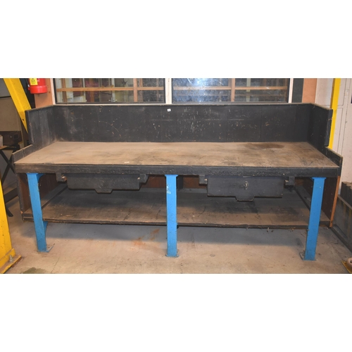 293 - A wood work bench with cast iron legs ex Alfred Herbert                                             ... 