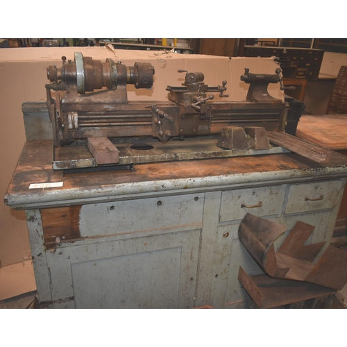 326 - A rare vintage RIVETT No 608 toolroom lathe for restoration with orig oak cabinet, change gear, tool... 