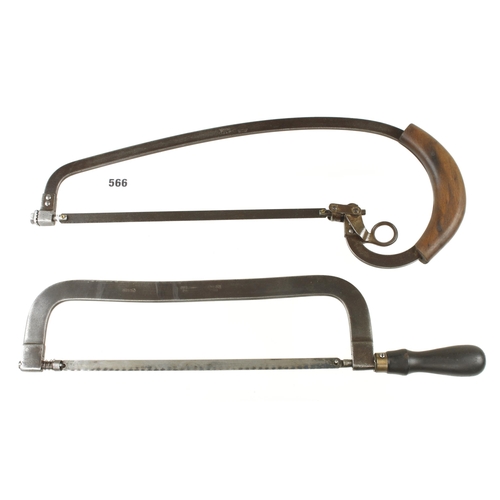 566 - An unusual hacksaw by STAHL with unusual tensioner and another by MILLERS FALLS G