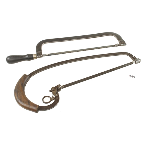 566 - An unusual hacksaw by STAHL with unusual tensioner and another by MILLERS FALLS G