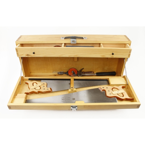 659 - A recent pine carrying case with a few tools G