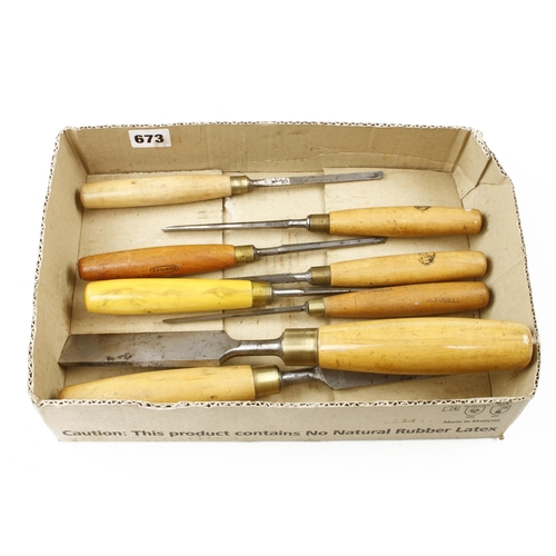 673 - Seven boxwood handled chisels by MARPLES G