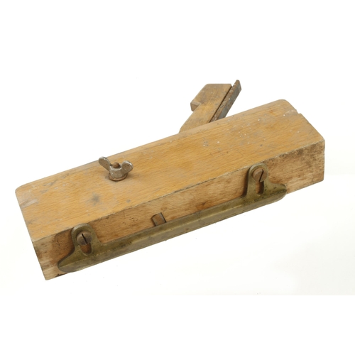 754 - A little used European rebate plane with brass fences and depth stop stamped J.N. with Crown over (J... 