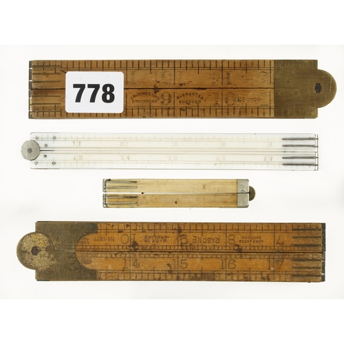778 - Two four fold boxwood rules by RABONE and two unnamed 12