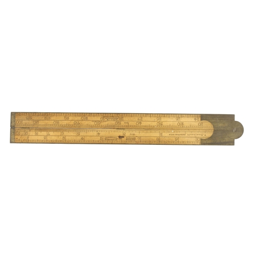 787 - A 2' two fold boxwood and brass engineer's slide rule by RABONE with T Wilkinson Improved Rule G++