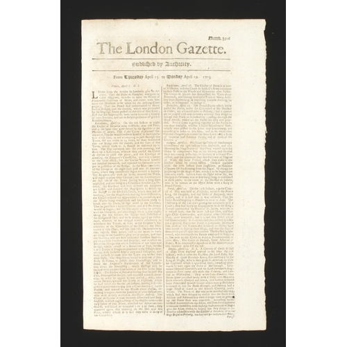 738 - The London Gazette; The front cover from 15 to 19 April 1703 G