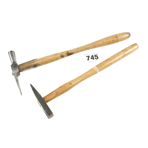 745 - An unusual small strapped hammer marked FORE 656 and a tack hammer G+