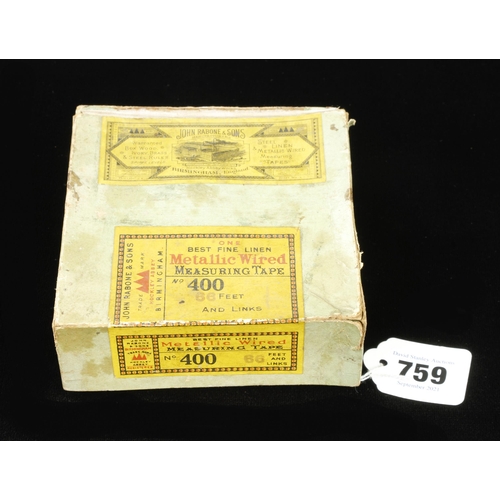 759 - A RABONE No 400 66' Metallic Wired Tape in orig box G+