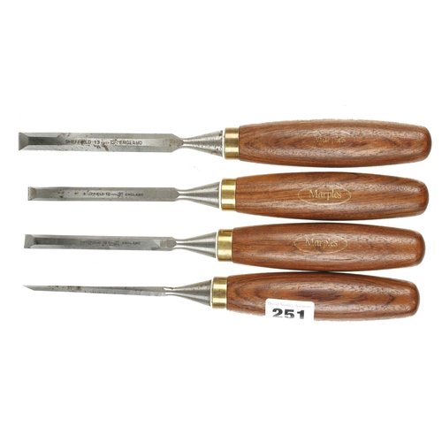 251 - Four bevel edge chisels by MARPLES with hardwood handles G++