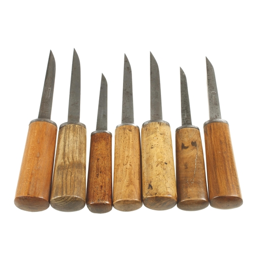 727 - A bastard set of 7 mortice chisels by SORBY 1/8