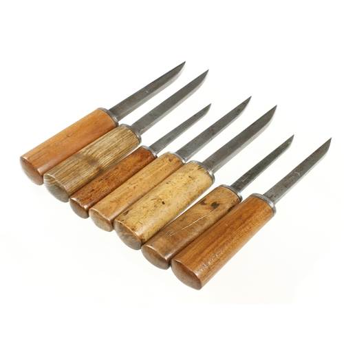 727 - A bastard set of 7 mortice chisels by SORBY 1/8