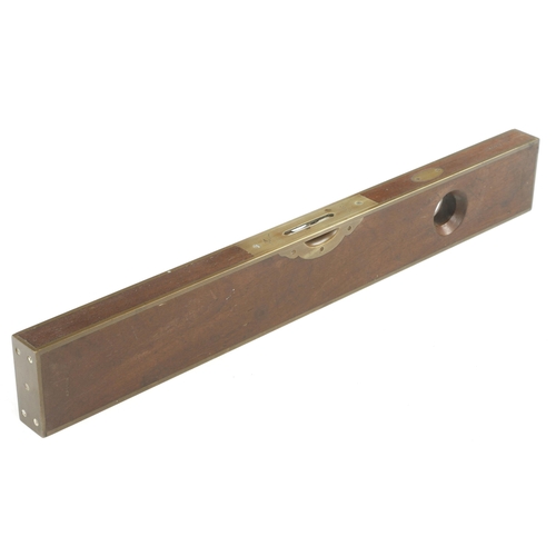 827 - A 2' brass framed mahogany level and plumb by STRATTON BROTHERS Patented 1878 G+