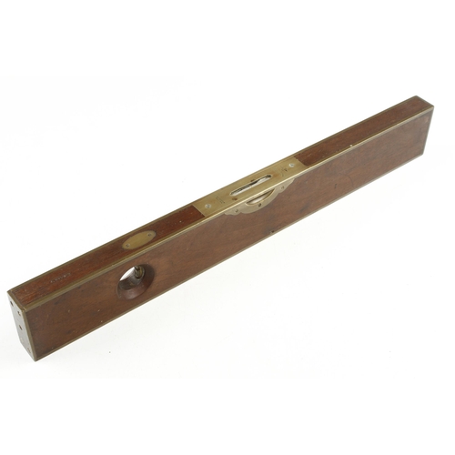 827 - A 2' brass framed mahogany level and plumb by STRATTON BROTHERS Patented 1878 G+