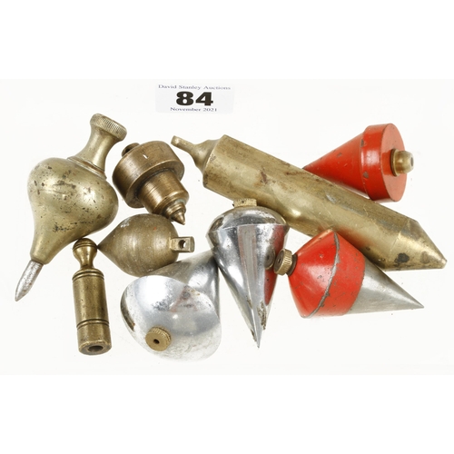 84 - Four brass and four steel plumb bobs G